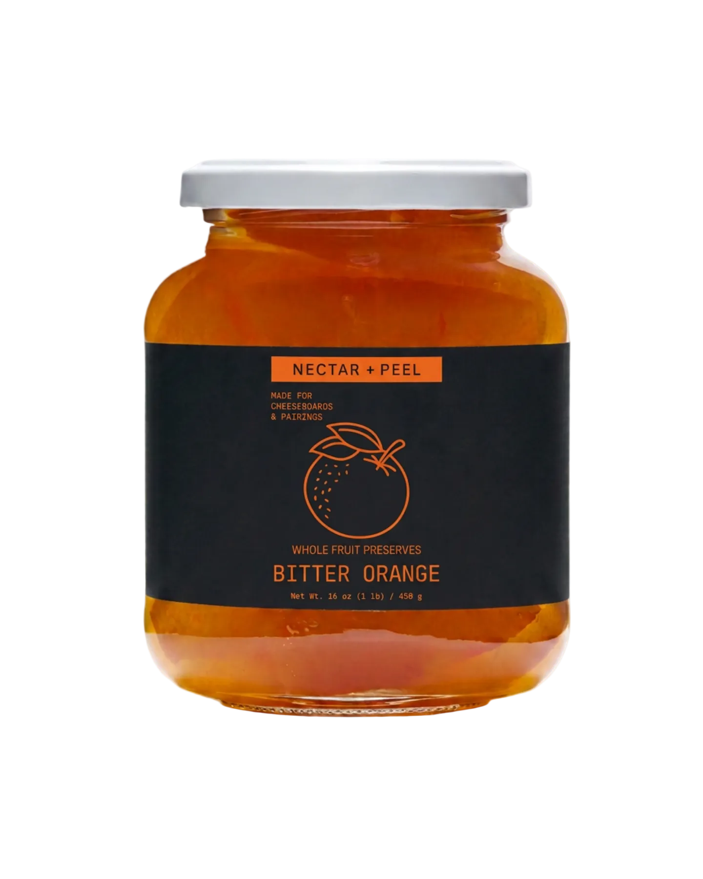 A glass jar of Bitter Orange Nectar + Peel by Pure Encapsulations, featuring a black label with orange text and a white lid, set against a clean white background.